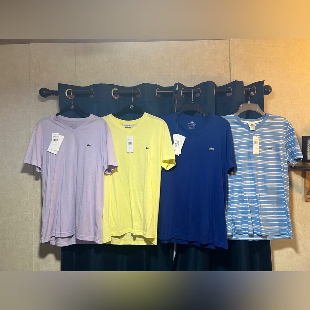 selling in a bundle 4 total men’s Lacoste v-nec Pima cotton tshirts in size 4